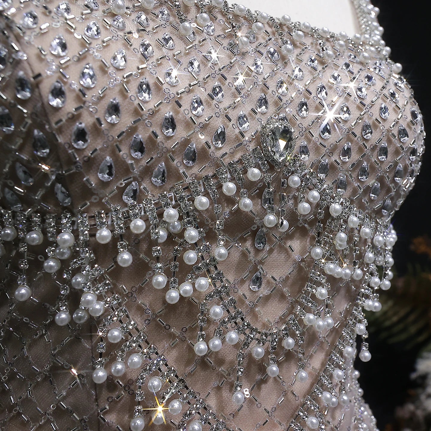 Champagne Gray Straight Evening Gown with Straps — Dubai Arabic Luxury Formal — Riviera Couture GCC Luxury Evening Gown