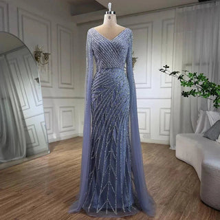 Mermaid Luxury Beaded Evening Dress with Cape Sleeves - RC320 - Riviera Couture