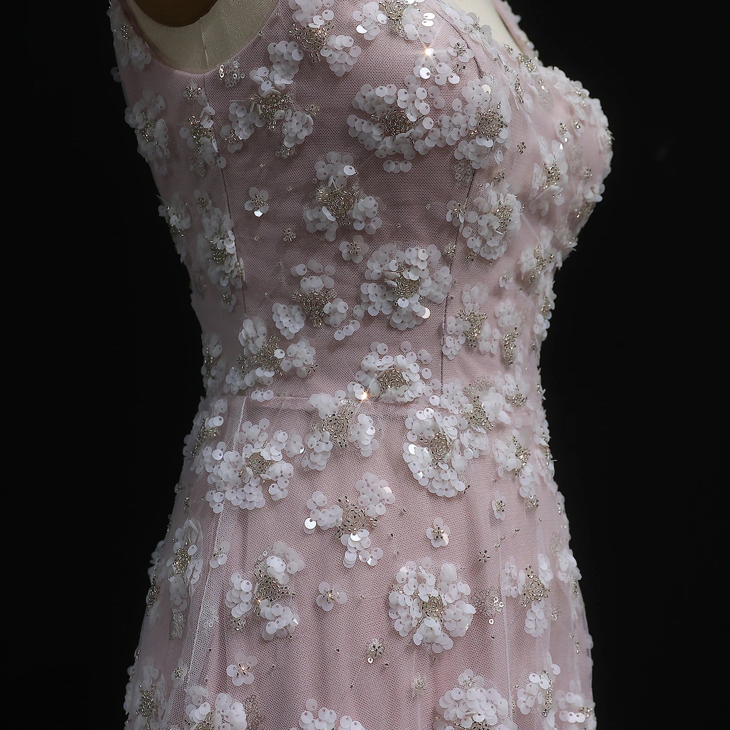 Pink Light Pink Floral Evening Gown — Square Neck Open Back GCC Wedding — Riviera Couture GCC Luxury Evening Gown