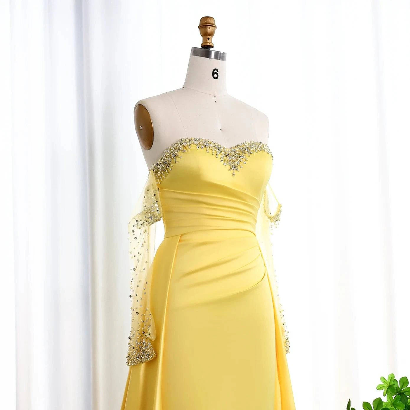 Sweetheart Yellow Satin Evening Dress with Gloves - Riviera Couture