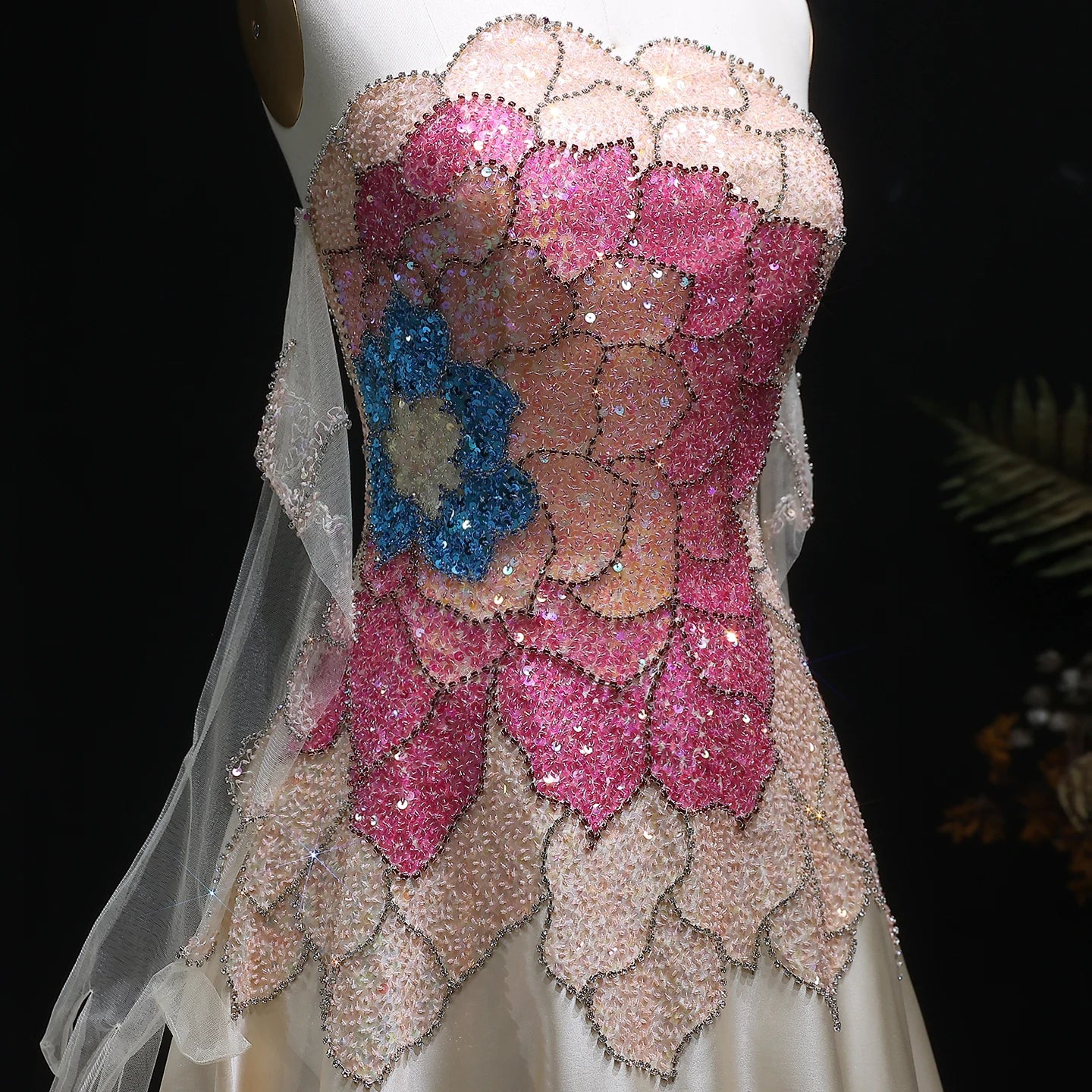 Beige Beige Satin Strapless Evening Gown with Gloves — Dubai Luxury — Riviera Couture GCC Luxury Evening Gown