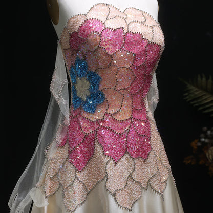Beige Beige Satin Strapless Evening Gown with Gloves — Dubai Luxury — Riviera Couture GCC Luxury Evening Gown