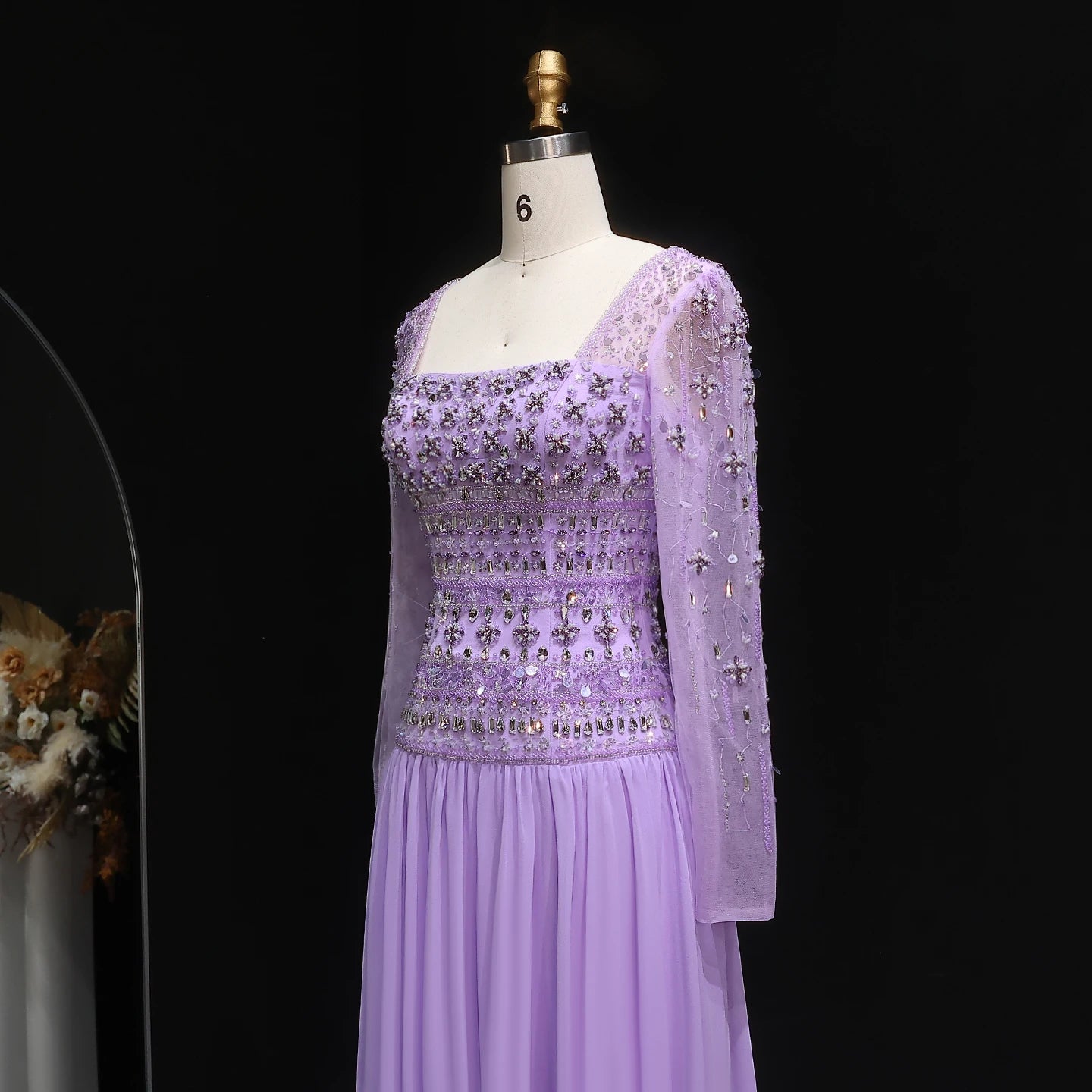 Turquoise Lilac Beaded Strapless Evening Gown with Flowing Chiffon Skirt — Riviera Couture GCC Luxury Evening Gown