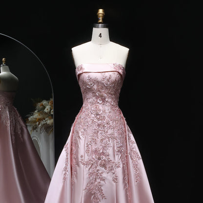 Pink Pink Mermaid Evening Gown with Overskirt — 3D Flowers Sequined Modest — Riviera Couture GCC Luxury Evening Gown