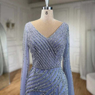 Mermaid Luxury Beaded Evening Dress with Cape Sleeves - RC320 - Riviera Couture