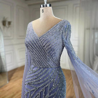 Mermaid Luxury Beaded Evening Dress with Cape Sleeves - RC320 - Riviera Couture