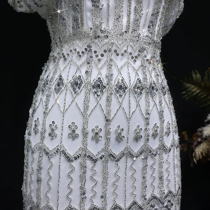 WHITE Burgundy Mermaid Evening Gown with Cap Sleeve — Dubai Arabic Luxury — Riviera Couture GCC Luxury Evening Gown