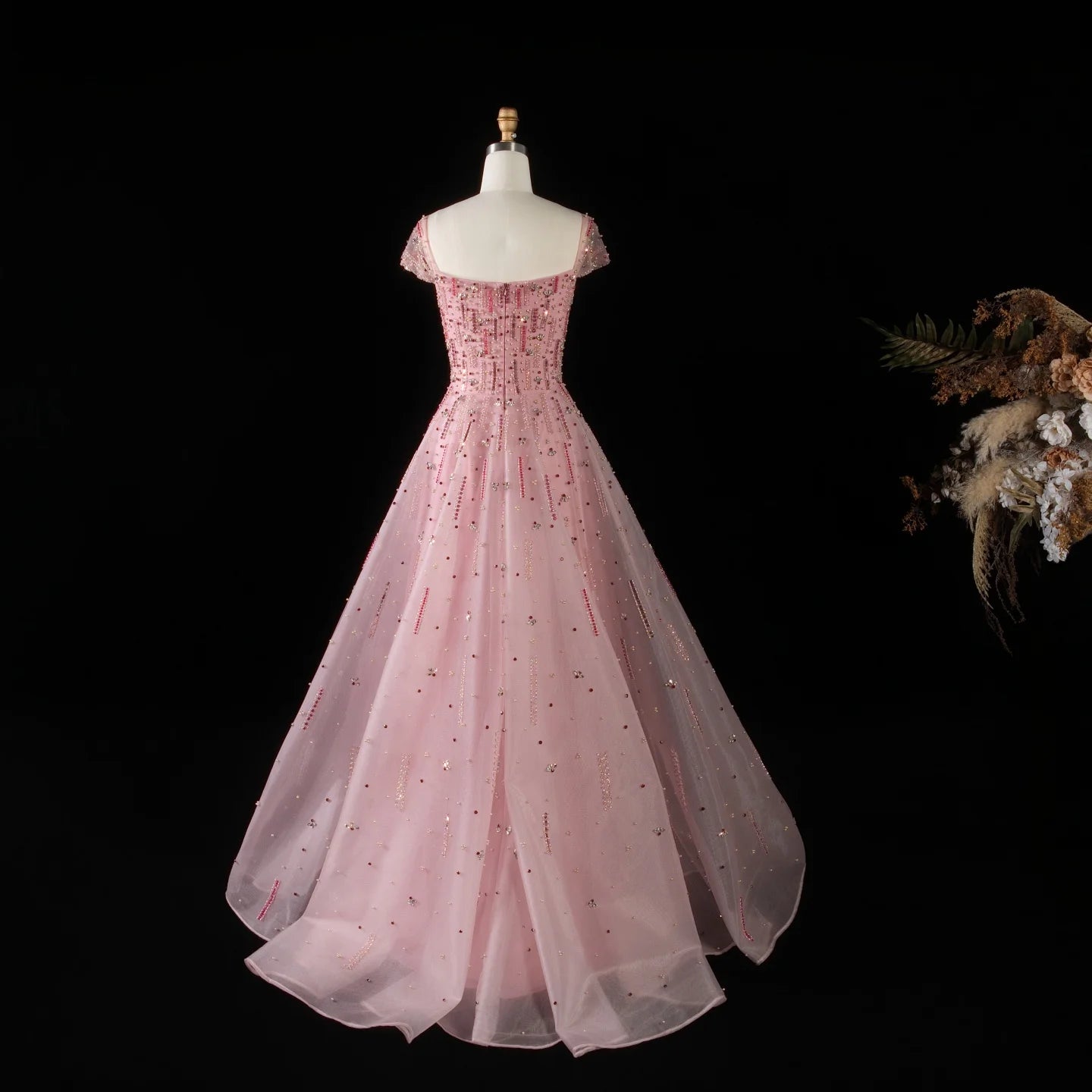 Pink Pink Off-Shoulder A-Line Evening Gown — Luxury Beaded Arabic GCC — Riviera Couture GCC Luxury Evening Gown