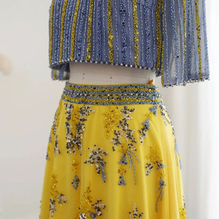 Blue Yellow 2 Pieces Evening Dress - RC23 - Riviera Couture