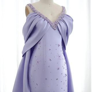 Lilac  Evening Dress with Cape - Riviera Couture