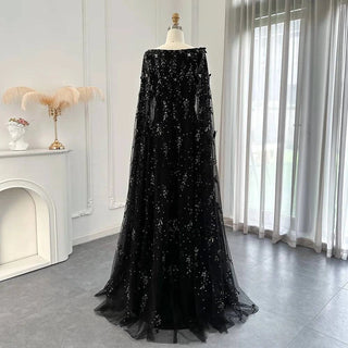 3D Flowers Black Cape Dress - Riviera Couture