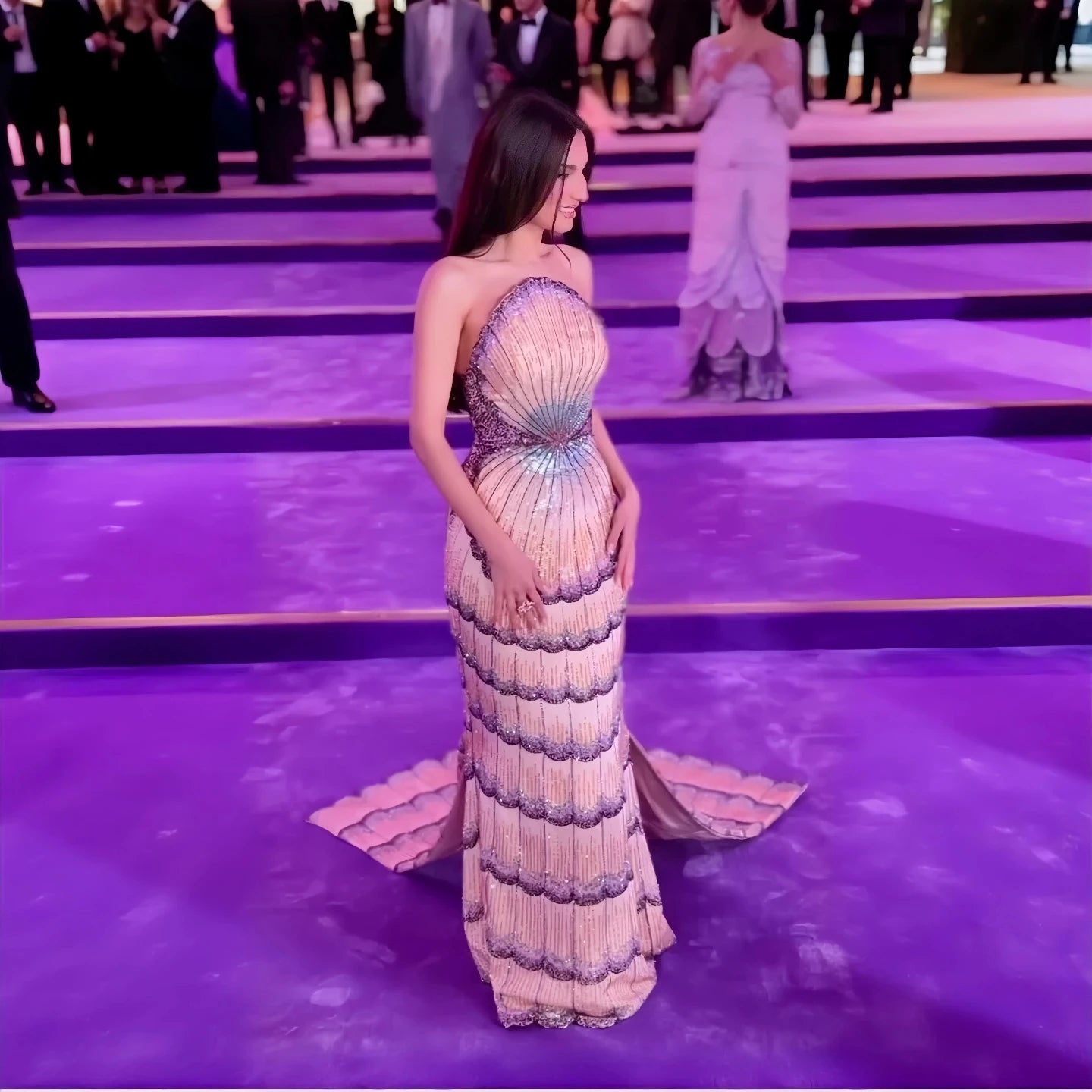 Mixed Purple Shell-Embellished Purple Beaded Evening Gown — Luxury GCC Formal — Riviera Couture GCC Luxury Evening Gown