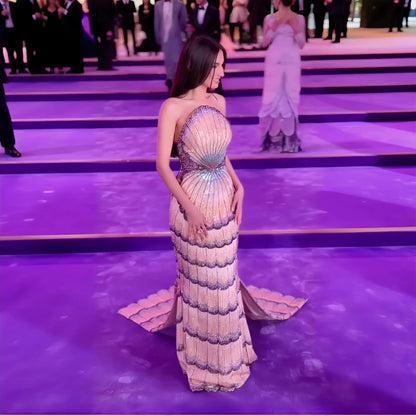 Mixed Purple Shell-Embellished Purple Beaded Evening Gown — Luxury GCC Formal — Riviera Couture GCC Luxury Evening Gown