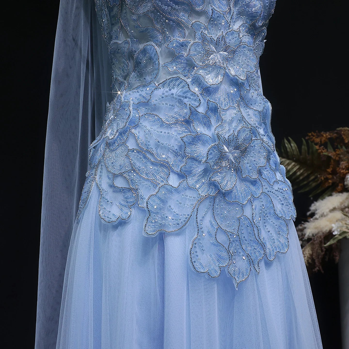 Pink A-Line Evening Gown with Scarf — Appliqué Beaded GCC Formal — Riviera Couture GCC Luxury Evening Gown