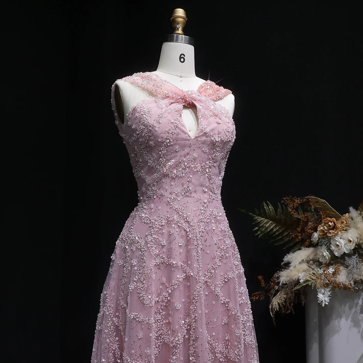 Gradient Pink Ombré Pink Criss-Cross Neck Evening Gown — Luxury GCC Formal — Riviera Couture GCC Luxury Evening Gown