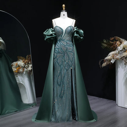 Lilac Off-Shoulder Cape Ruffle Evening Gown — Beaded Luxury GCC Formal — Riviera Couture GCC Luxury Evening Gown