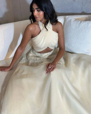 Halter Beige Evening Dress - Riviera Couture