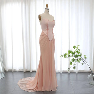 Blush Pink Handmade Corset Draped Chiffon Mermaid Evening Dress RC25 - Riviera Couture