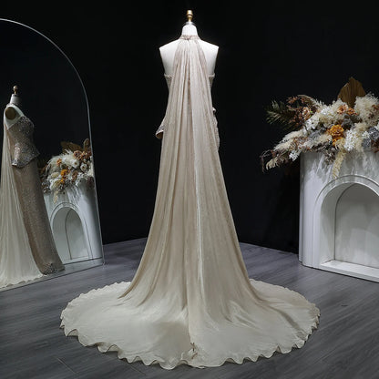 Champagne Crystal Sequined Mermaid Evening Gown with Cape — GCC Luxury 2026 — Riviera Couture GCC Luxury Evening Gown