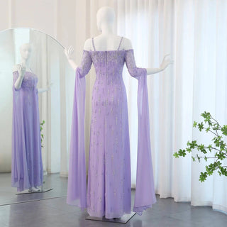 Lilac Mermaid Evening Dress with Cape Sleeves - Riviera Couture