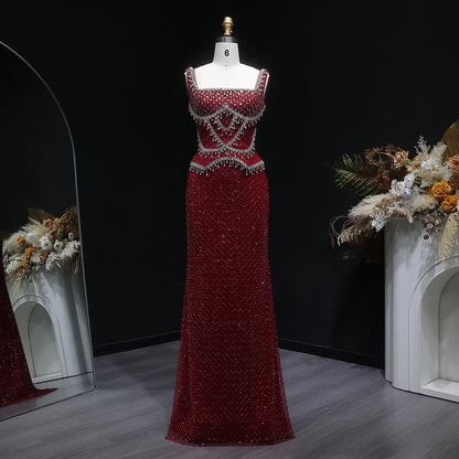 Wine Red Gray Straight Evening Gown with Straps — Dubai Arabic Luxury Formal — Riviera Couture GCC Luxury Evening Gown