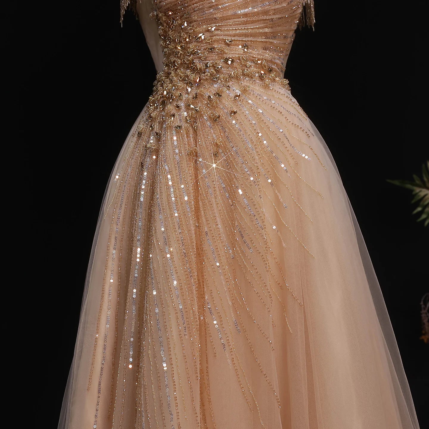 A-Line Evening Gown — Tassel Beaded Crystal GCC Luxury 2026 — Riviera Couture GCC Luxury Evening Gown