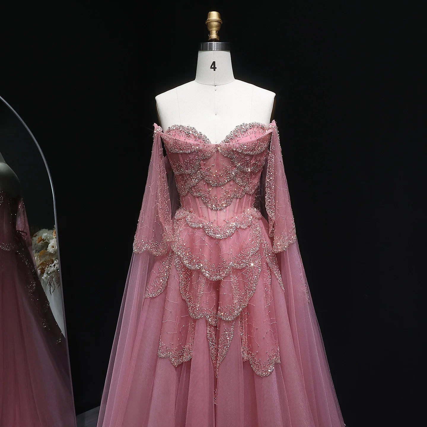 Burgundy Sage Green Sweetheart Evening Gown with Cape Sleeves — GCC Formal — Riviera Couture GCC Luxury Evening Gown