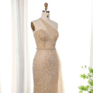 Nude One Shoulder Mermaid Evening Dress - Riviera Couture