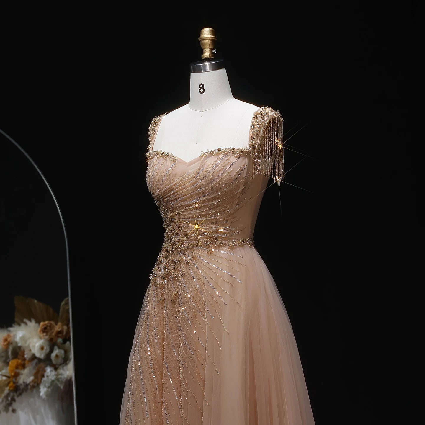 A-Line Evening Gown — Tassel Beaded Crystal GCC Luxury 2026 — Riviera Couture GCC Luxury Evening Gown