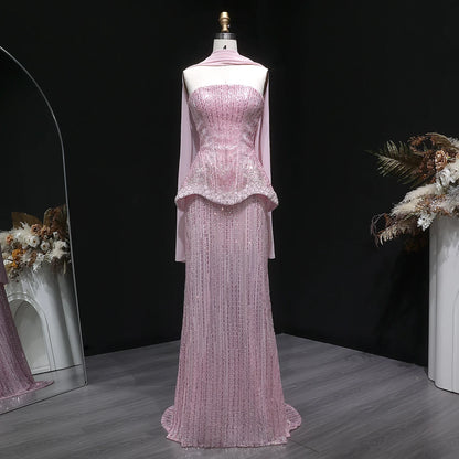 Strapless Sequined Two-Piece Evening Gown with Scarf — GCC Luxury — Riviera Couture GCC Luxury Evening Gown