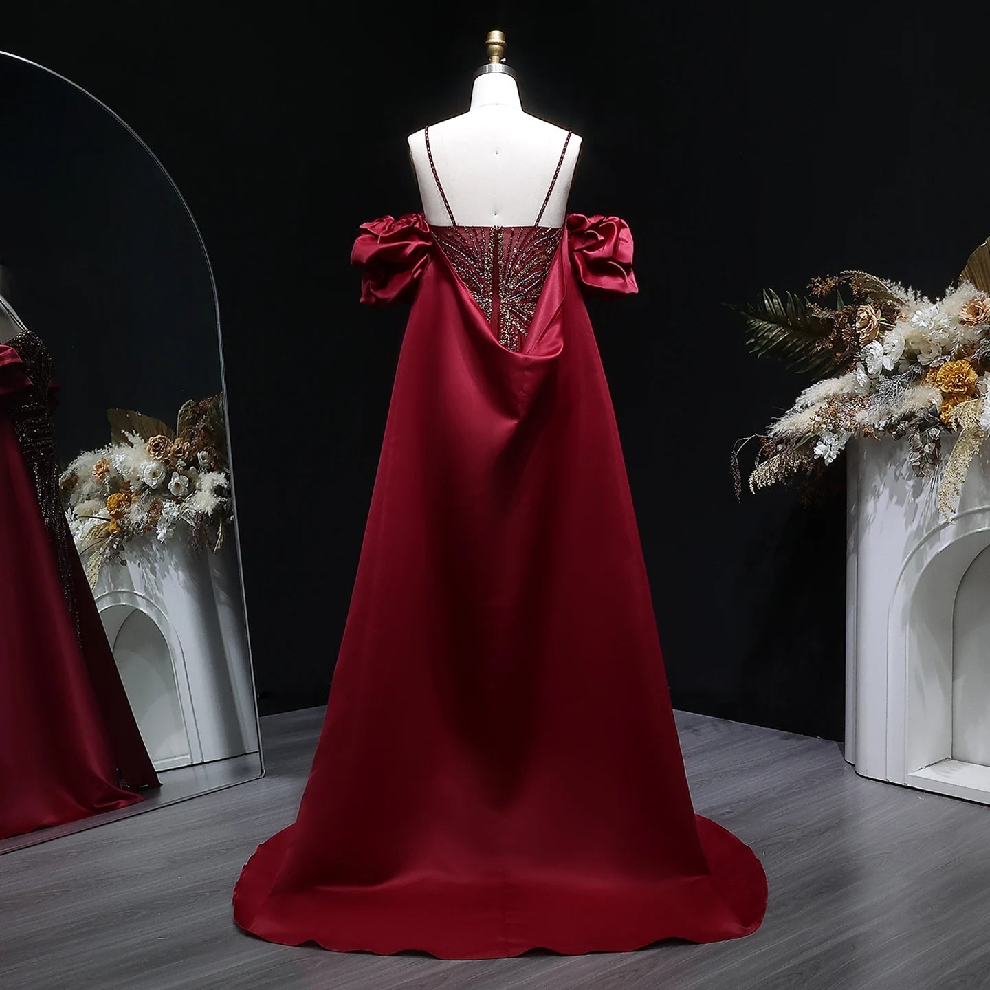 Lilac Off-Shoulder Cape Ruffle Evening Gown — Beaded Luxury GCC Formal — Riviera Couture GCC Luxury Evening Gown