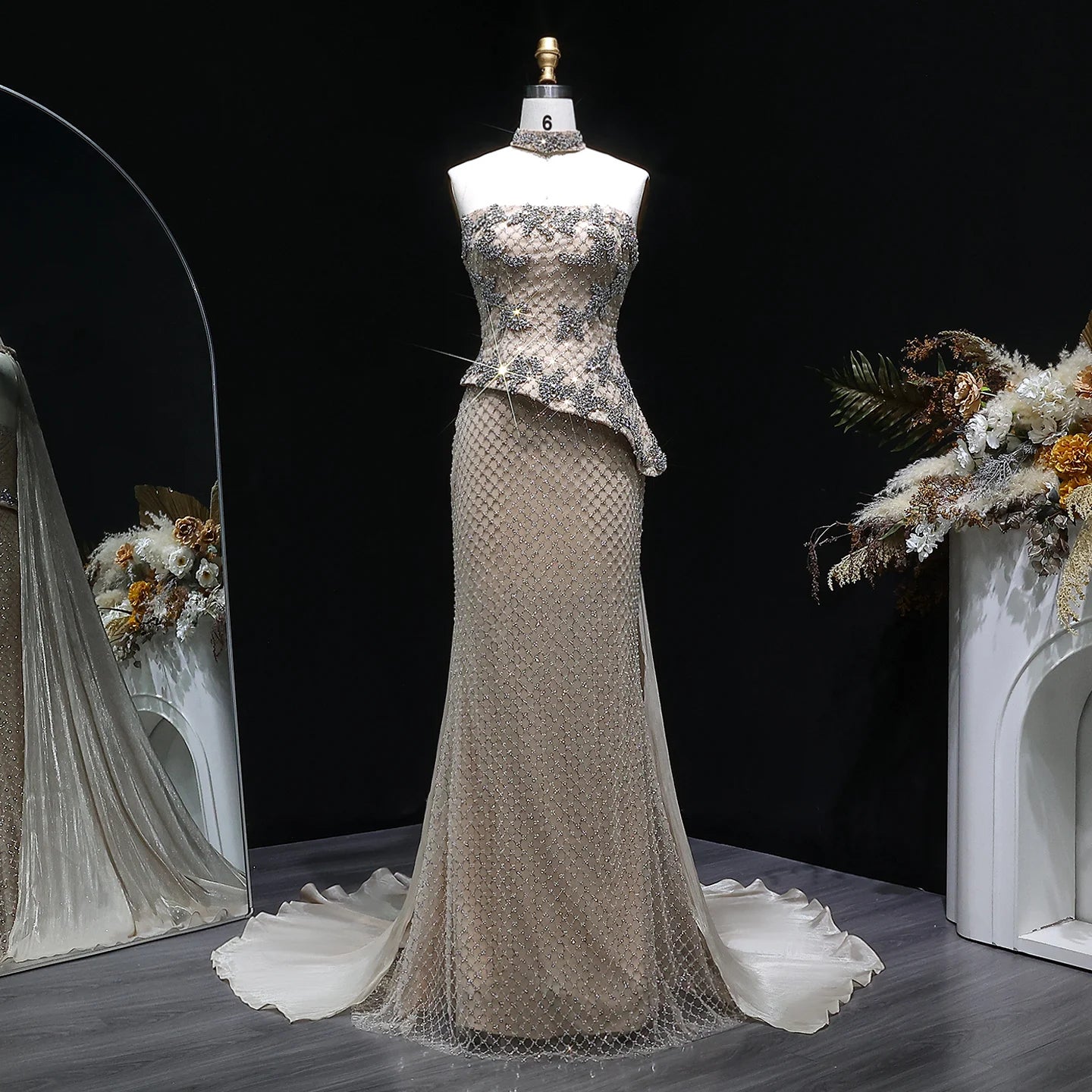 Crystal Sequined Mermaid Evening Gown with Cape — GCC Luxury 2026 — Riviera Couture GCC Luxury Evening Gown