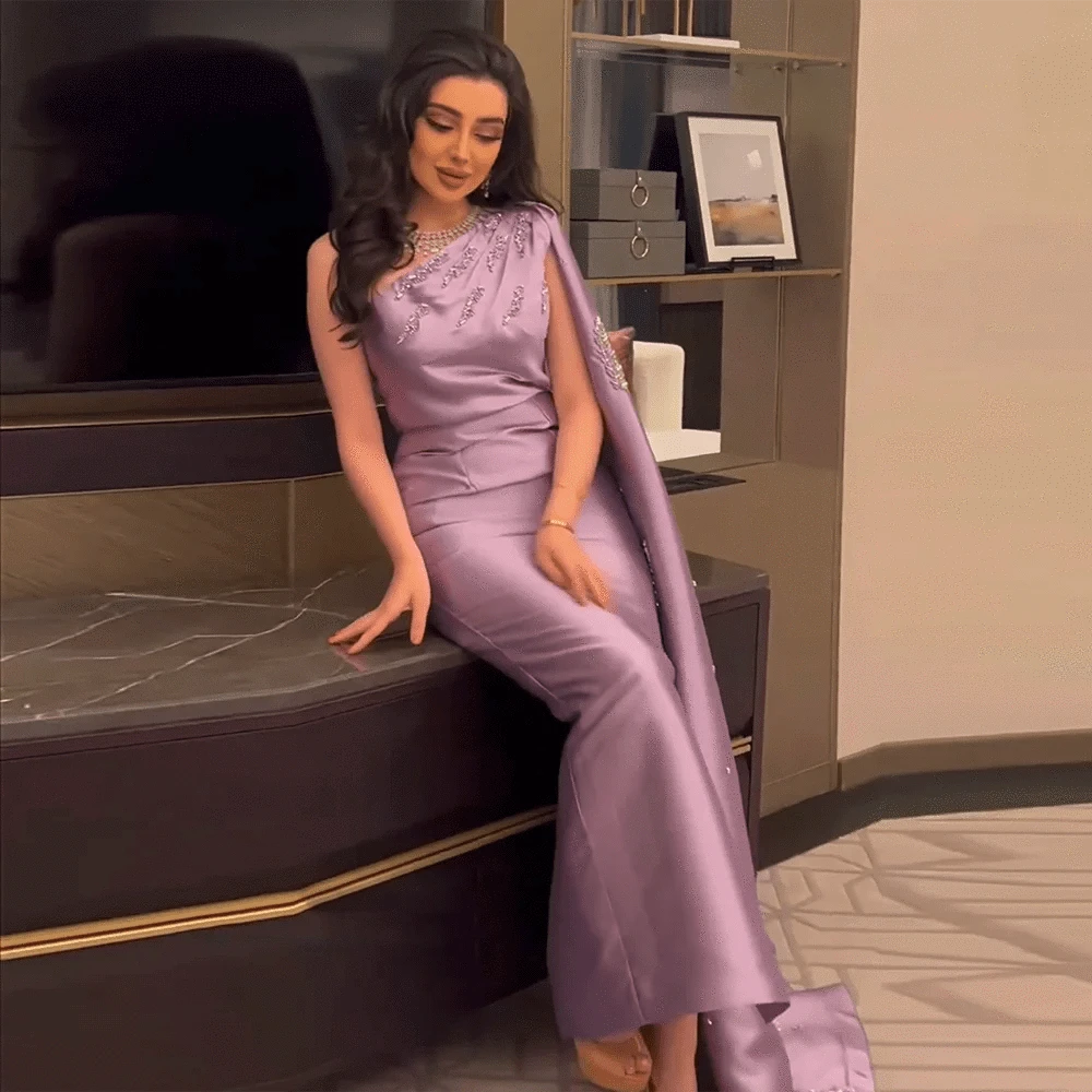 One Shoulder Lilac Midi with Cape - Riviera Couture