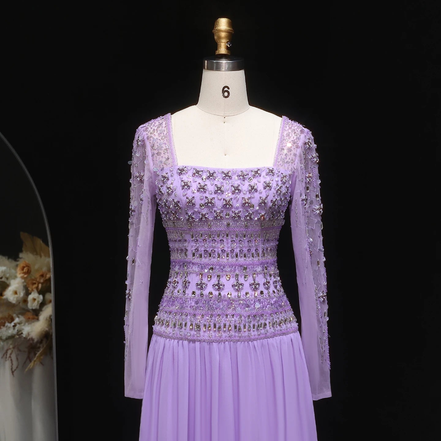 Lilac Lilac Beaded Strapless Evening Gown with Flowing Chiffon Skirt — Riviera Couture GCC Luxury Evening Gown