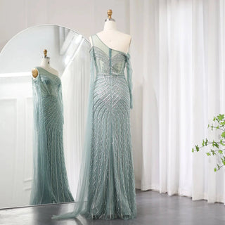 One Shoulder Mermaid Evening Dress with Cape Sleeve - Riviera Couture