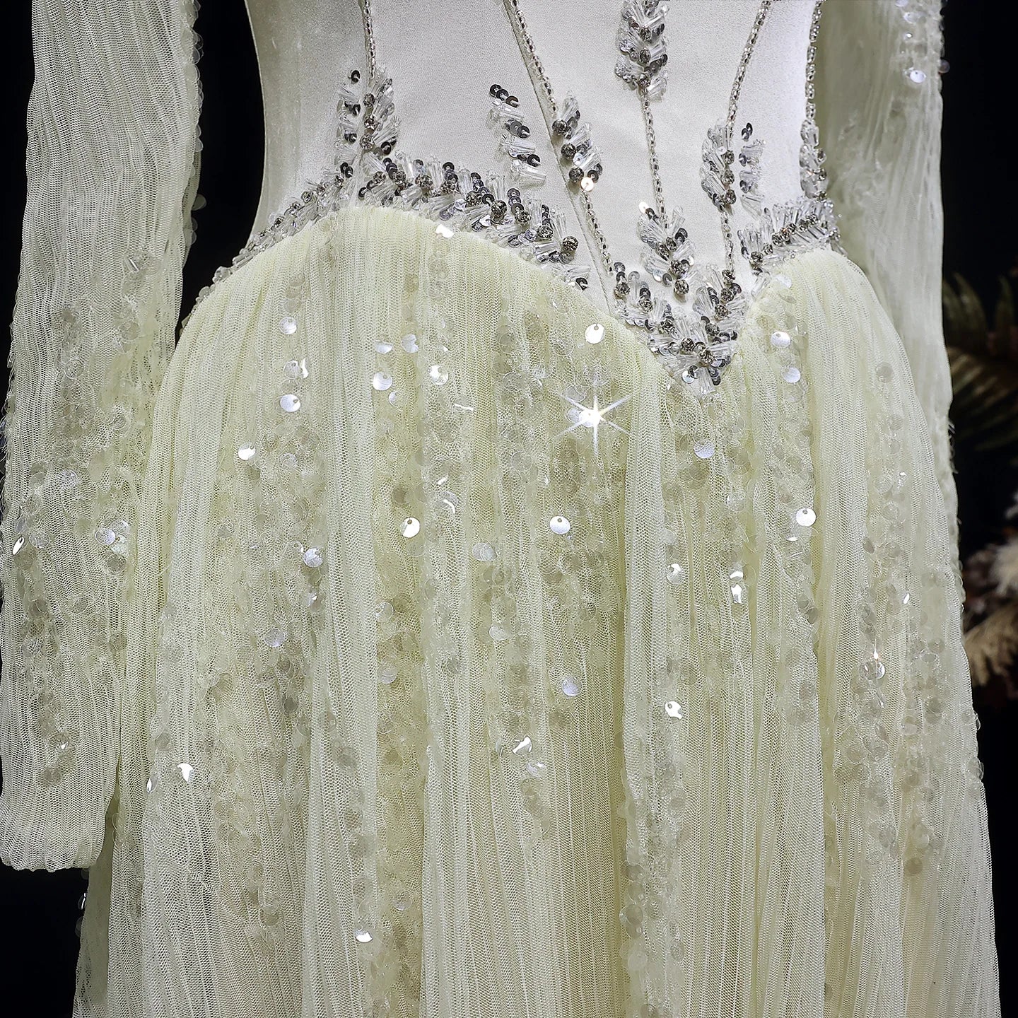 Beige Off-Shoulder Long Sleeve Sequined A-Line Evening Gown — GCC Formal — Riviera Couture GCC Luxury Evening Gown
