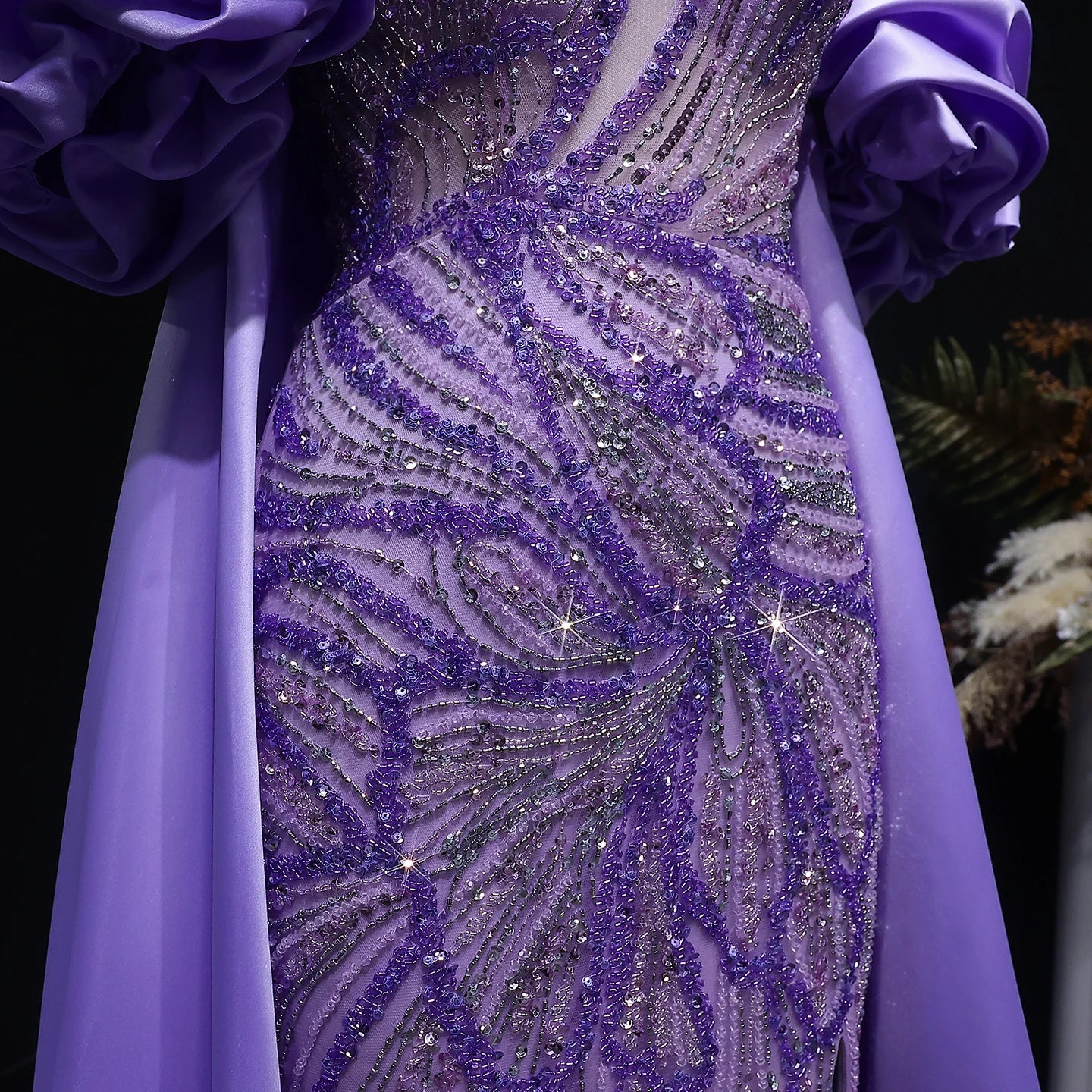 Wine Red Off-Shoulder Cape Ruffle Evening Gown — Beaded Luxury GCC Formal — Riviera Couture GCC Luxury Evening Gown