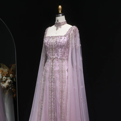 Burgundy Nude Arabic Evening Gown with Cape Sleeves and Wine Red Choker — Riviera Couture GCC Luxury Evening Gown