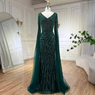 Mermaid Luxury Beaded Evening Dress with Cape Sleeves - RC320 - Riviera Couture