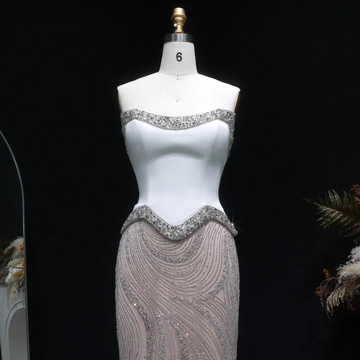 White Strapless Sequin Mermaid Evening Gown — Beaded Sparkle GCC Luxury — Riviera Couture GCC Luxury Evening Gown