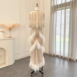 White Feathers Two Pieces Evening Dress - Riviera Couture