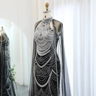 Luxury Evening Dress with Cape Sleeves - Riviera Couture