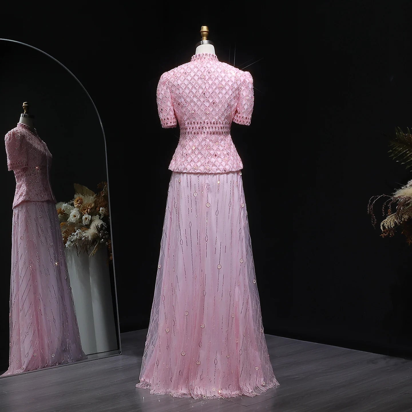 Pink Pink Crystal Two-Piece Evening Gown — Dubai Luxury Formal 2026 — Riviera Couture GCC Luxury Evening Gown