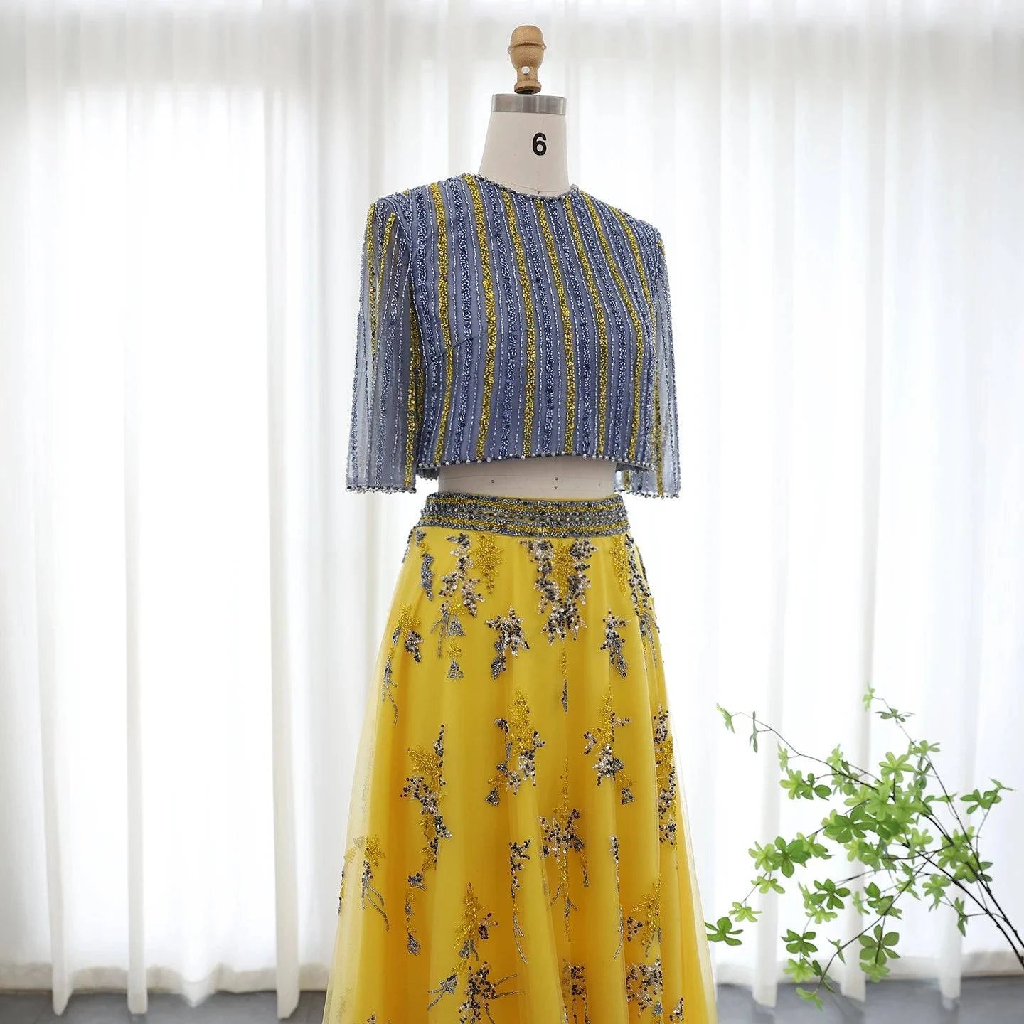 Blue Yellow 2 Pieces Evening Dress - RC23 - Riviera Couture