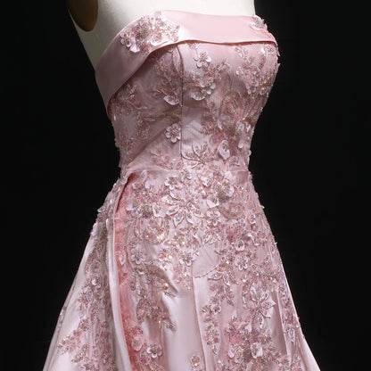Pink Pink Mermaid Evening Gown with Overskirt — 3D Flowers Sequined Modest — Riviera Couture GCC Luxury Evening Gown