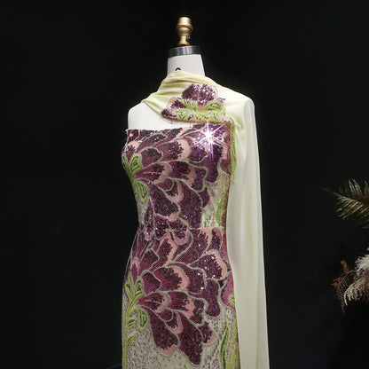 Beaded Sequined Mermaid Evening Gown with Scarf — GCC Luxury — Riviera Couture GCC Luxury Evening Gown