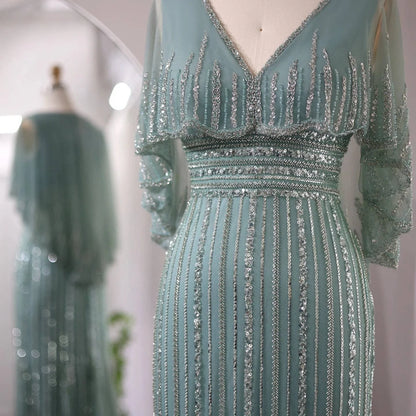 Loose Sleeves V-Neck Gown - Riviera Couture