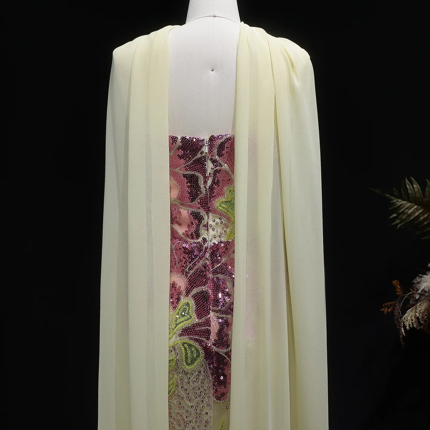 Beaded Sequined Mermaid Evening Gown with Scarf — GCC Luxury — Riviera Couture GCC Luxury Evening Gown