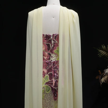 Beaded Sequined Mermaid Evening Gown with Scarf — GCC Luxury — Riviera Couture GCC Luxury Evening Gown