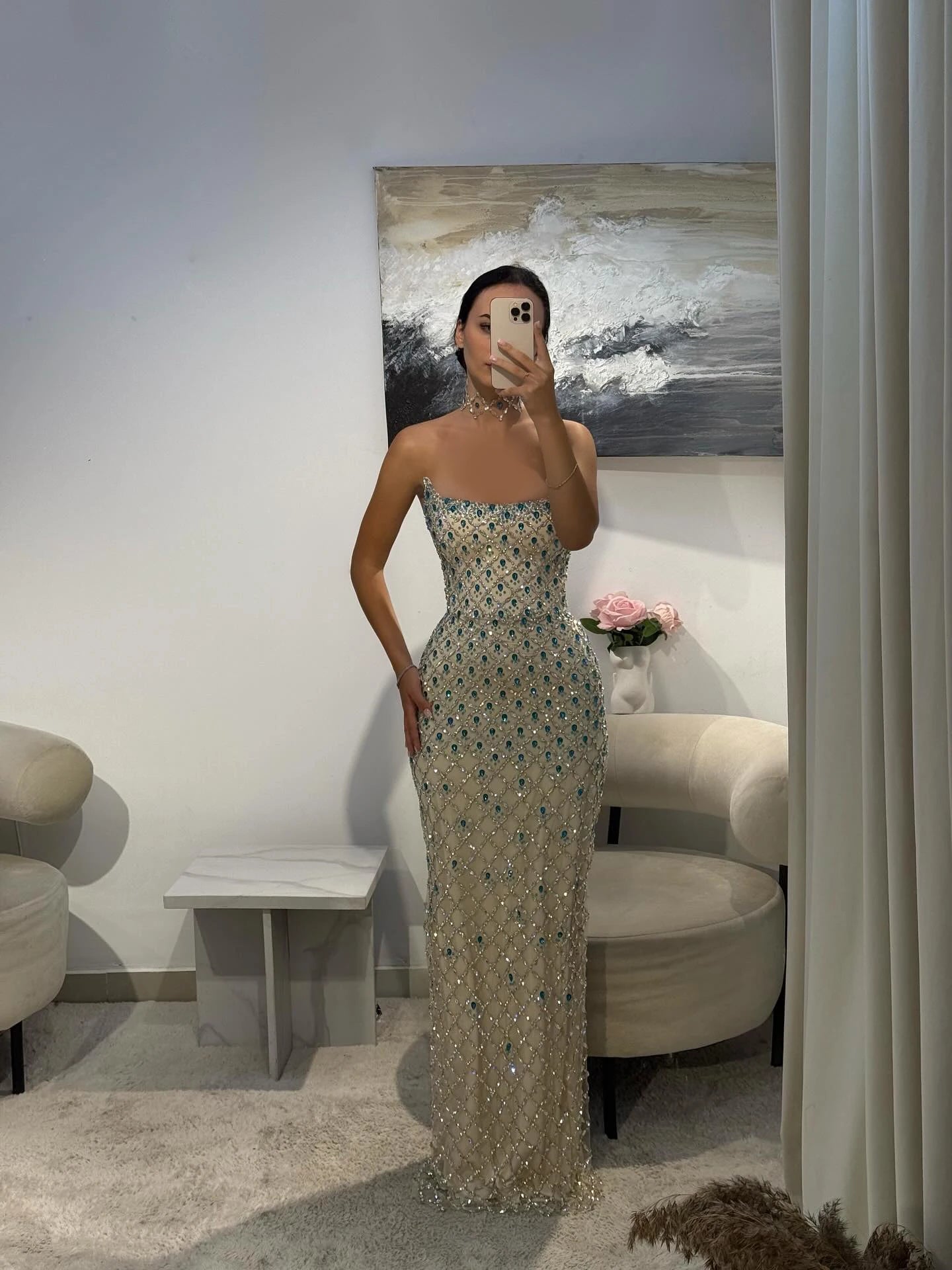 Beaded Crystal Evening Gown with Cape — Luxury GCC Formal 2026 — Riviera Couture GCC Luxury Evening Gown